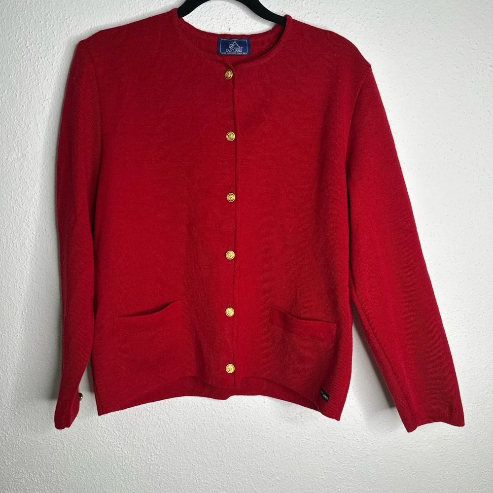 Pure wool Saint James Red Knit with Gold Button - Picture 2 of 10
